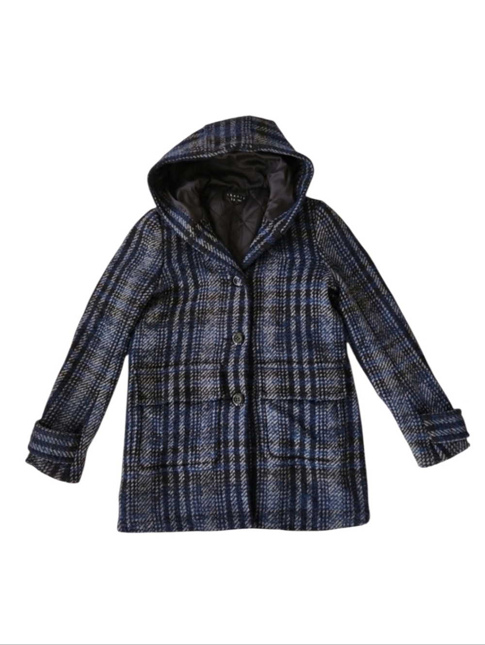 Theory | Tweed Wool Blue Black Hooded Duffle Coat Jacket Size women's S‎
